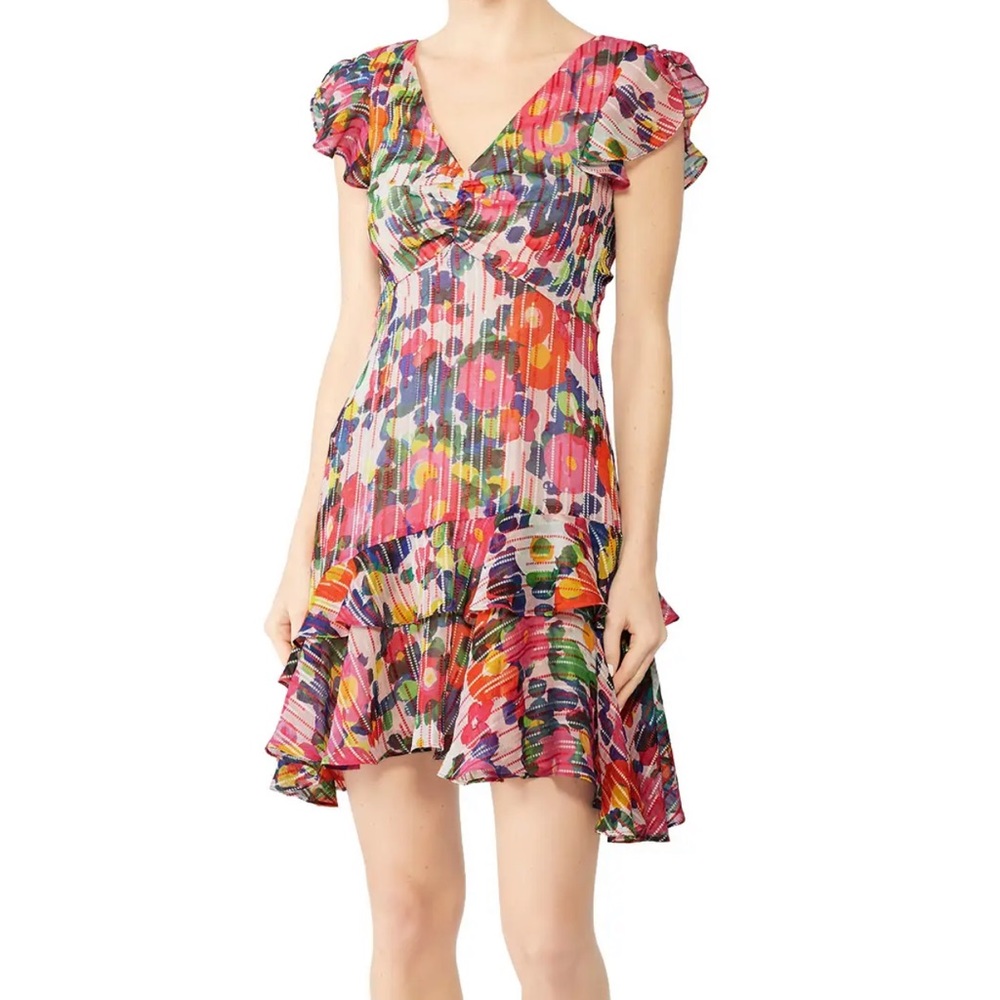 Saloni Catia Floral Silk Ruffle Tiered Dress